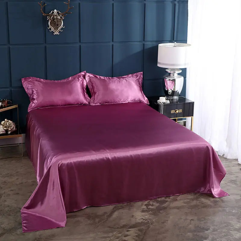 High End Rayon Queen Size Bed Sheet Set Luxury Solid Satin Silky Bedsheet Set High Quality Single Double Sheets No Pillowcase