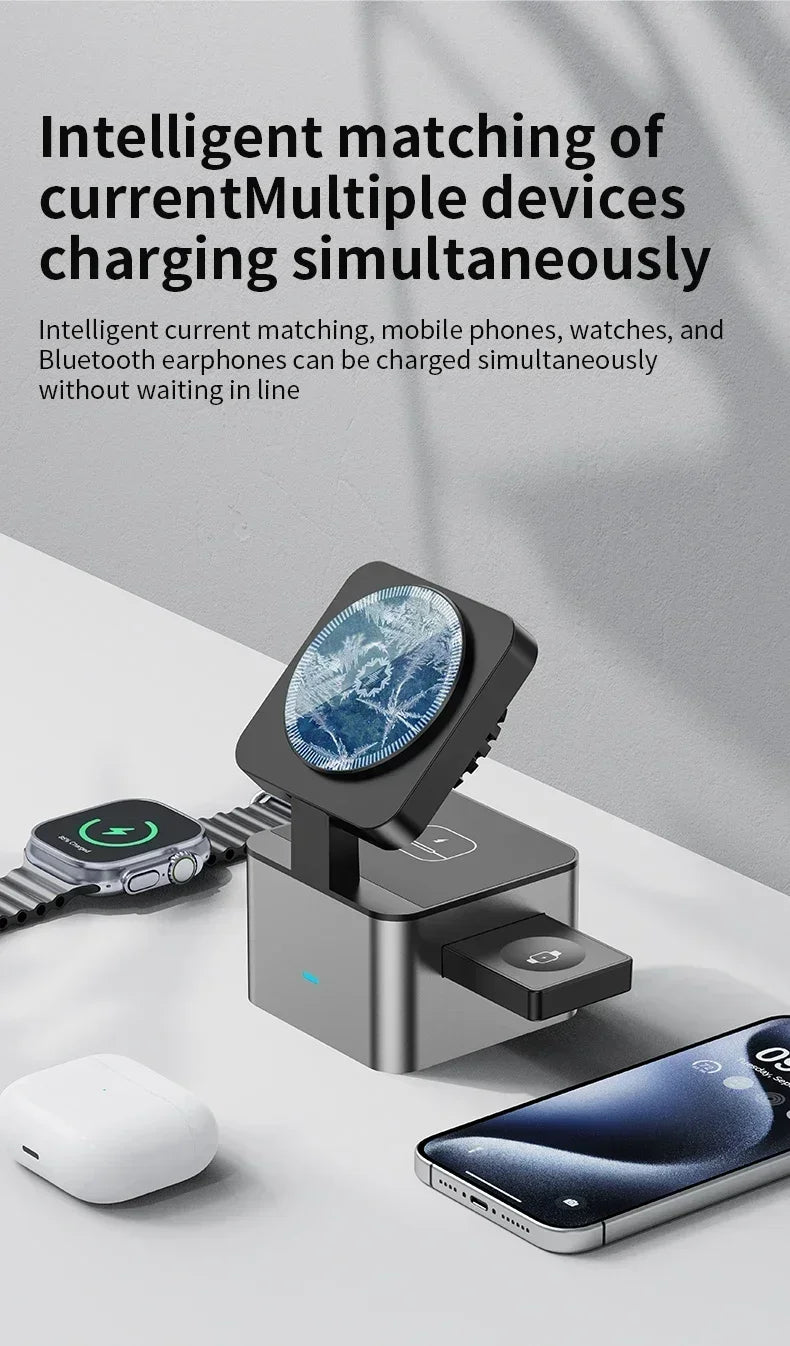 3 in 1 Wireless Charger Foldable Fast Charging Station Wireless Ice-Cooling Charger For iPhone 16 15 14 13 iWatch 9 8 7 Airpods