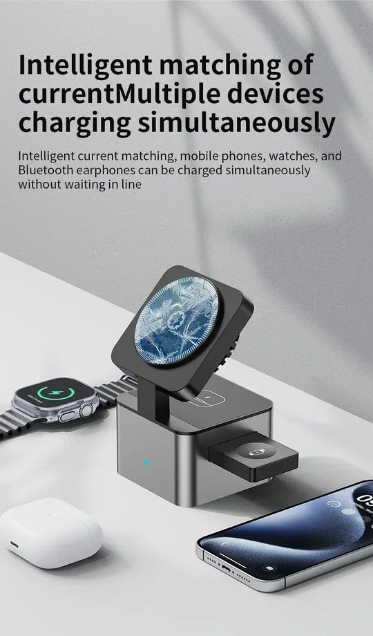 3 in 1 Wireless Charger Foldable Fast Charging Station Wireless Ice-Cooling Charger For iPhone 16 15 14 13 iWatch 9 8 7 Airpods