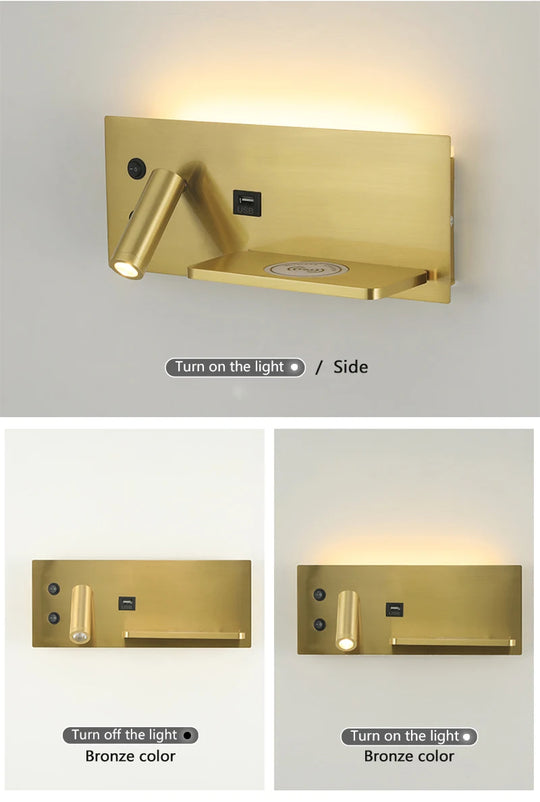 LED Wall Lamp Modern Multifunctional with Wireless Charging USB Interface Bedroom Night Light Indoor Decoration Lighting
