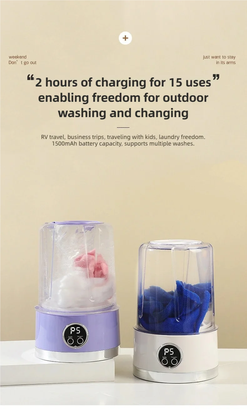 Cordless 1L Mini Washer USB Rechargeable 3000mAh 2-Speed Portable For Travel Socks Underwear Clothes Washing Cups