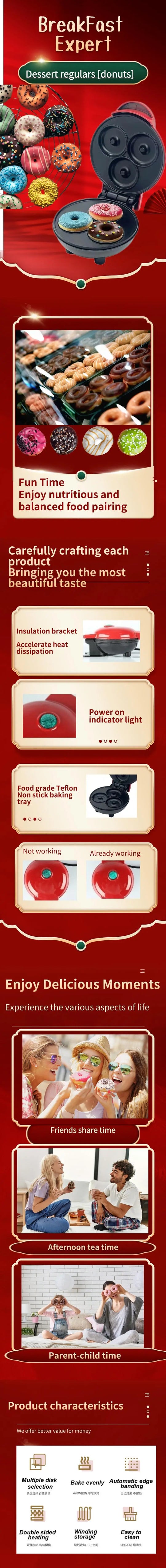 MOCATT 3-Hole Donut Maker, Food Processing Machine,Breakfast, Baking, Dessert, Cake, Kitchen Small Appliances