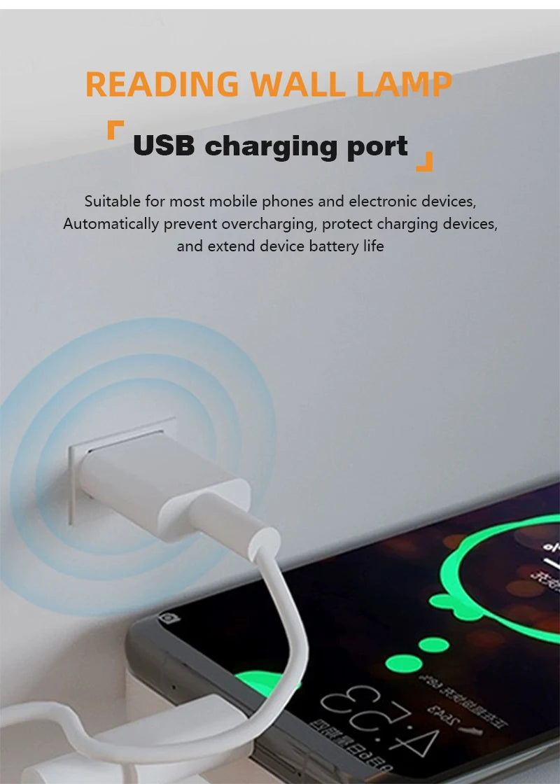 LED Wall Lamp Modern Multifunctional with Wireless Charging USB Interface Bedroom Night Light Indoor Decoration Lighting