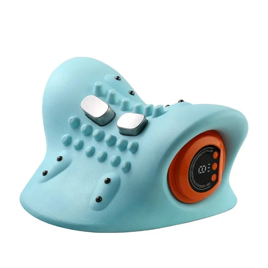 A multifunctional neck massager designed to heat and stretch the neck, back, and shoulders, providing deep relief for neck disco