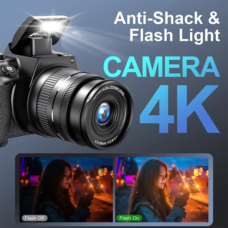 Digital Camera 4K 72MP with 12X Optical Zoom