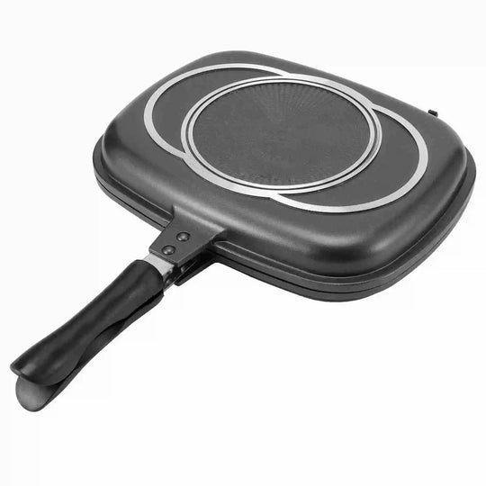 Double Side Pan Grill Pan Frying Double Side Portable Anti‑Burn Handle Kitchen Supplies Grill Pot 32cm/12.6in Pan Portable Pan