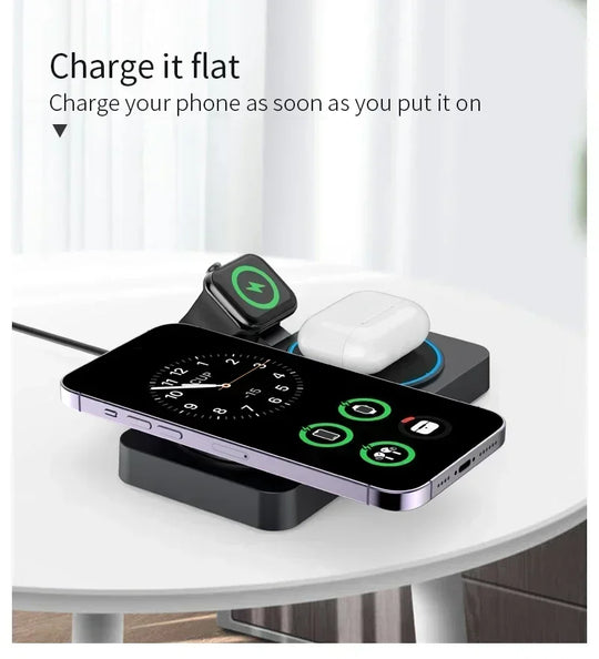 3 in 1 Magnetic Wireless Charger Foldable Phone Stand Fast Charging Station For iPhone 16 15 14 Pro Max iWatch 10 9 Airpods Pro2