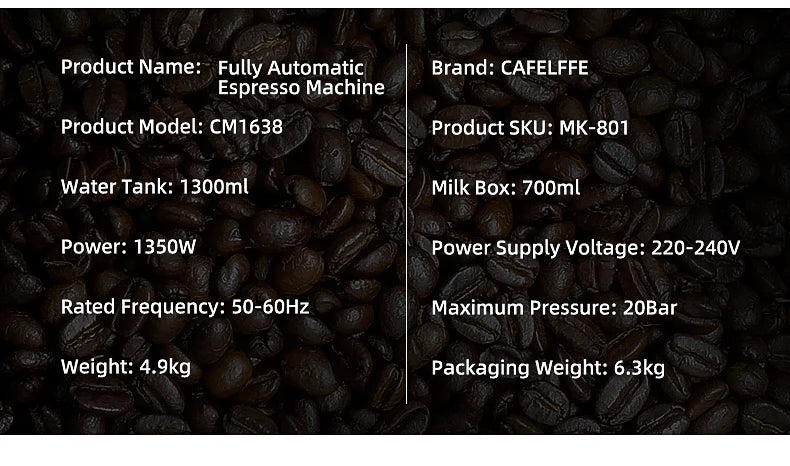 Cafelffe 3in1 Automatic Coffee machine cafeteria Cappuccino Latte Espresso maker Fully Automatic Milk Froth Stainless Steels