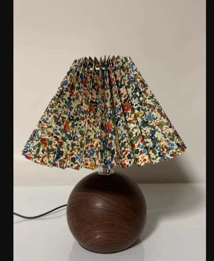 LED Bedside Table Lamp Cute Small Pleated Lamps for Nightstand Circular Walnut Ambient Light USB Bedroom Decoration Night Light