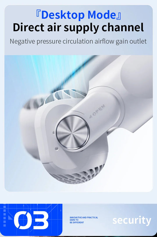 USB Rechargeable Rotor Neck Hanging Portable Fan Adjustable Bladeless Turbo Cooling for Dorm Home Outdoor Use