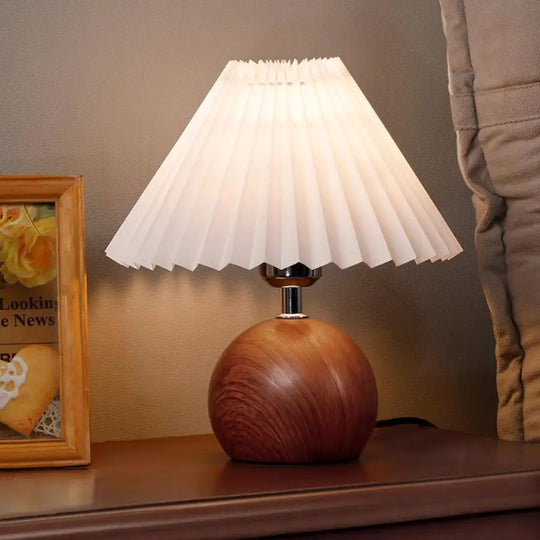 LED Bedside Table Lamp Cute Small Pleated Lamps for Nightstand Circular Walnut Ambient Light USB Bedroom Decoration Night Light