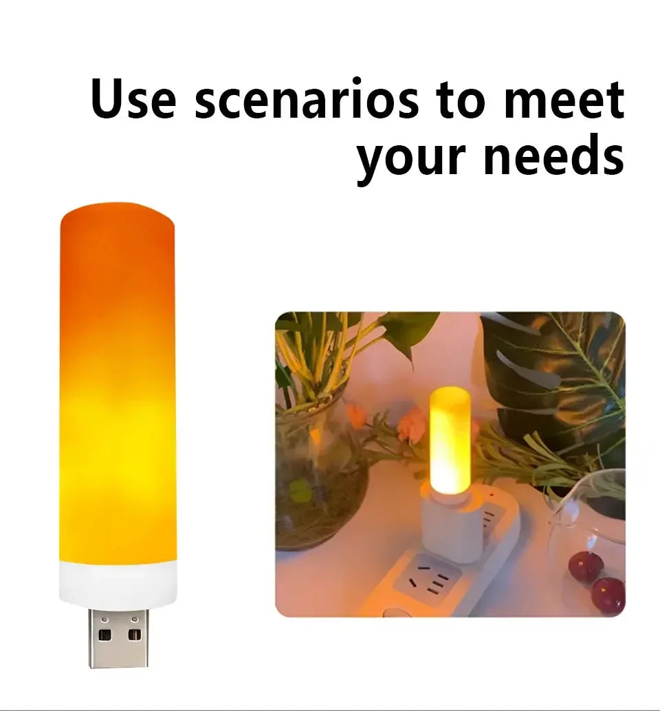 USB LED Night Lamp Simulated Flame Bulbs Night Light Flame Light Effect Bulbs Candle Lights Flickering Flameless Candles Decor