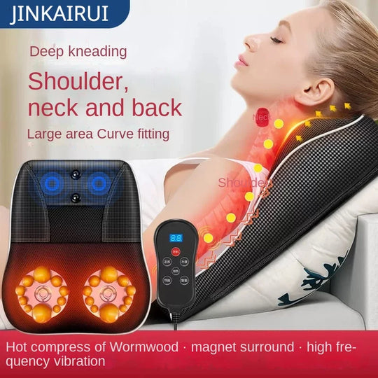 Jinkairui Electric Shiatsu Head Neck Cervical Ttraction Body Massager Car Back Pillow with Heating Vibrating Massage Device - Jscomfortzstore