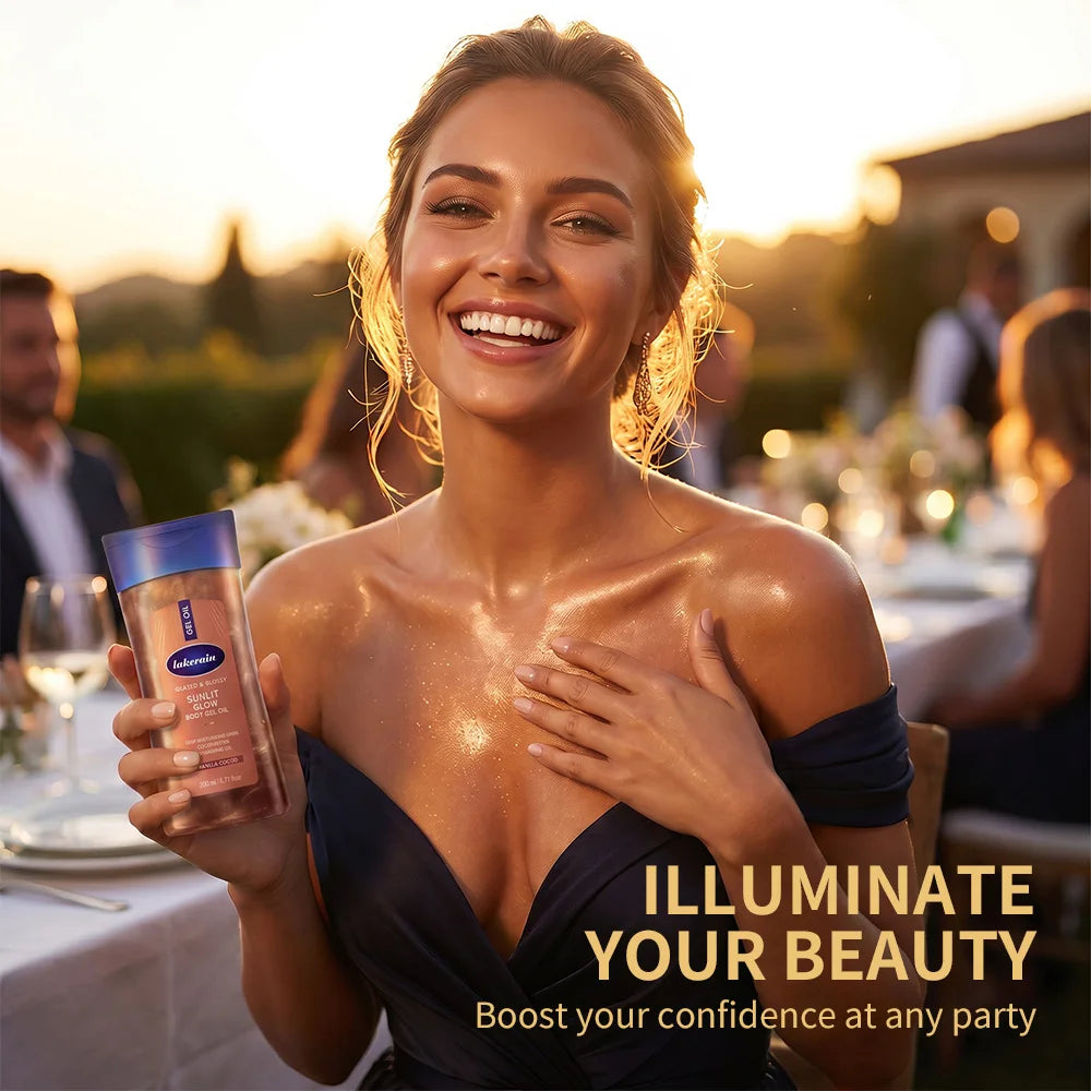 Shimmer Sunlit Glow Body Gel Oil Vanilla Cocoa Scent 100% Pure Cocoa Butter Hydrating Lipids Nourish Moisturize Radiant Glowing
