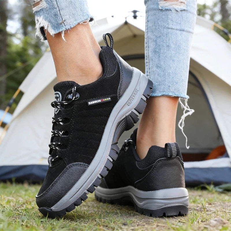 Suede Leather Women Hiking Shoes All-terrain Sneakers Breathable Wear-resistant Mesh Non-slip Hiking Shoes Outdoor Cycling Shoes