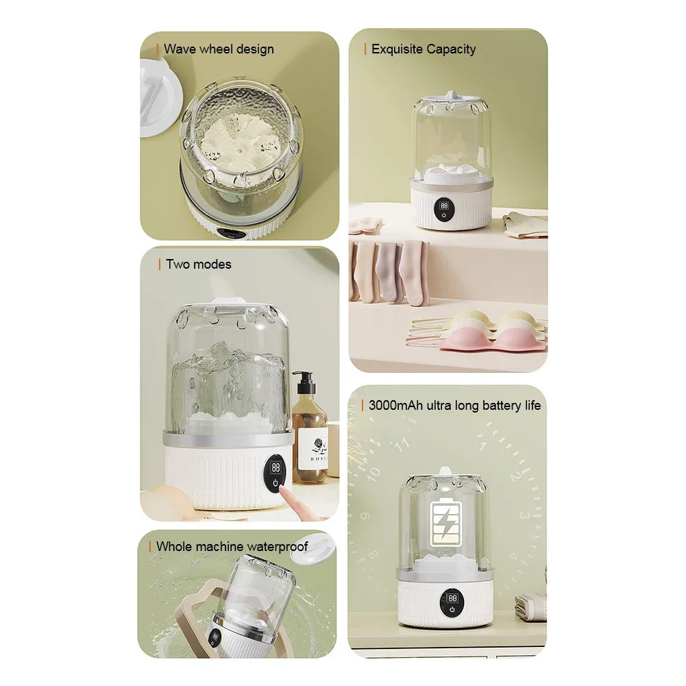 Mini Washing Machine Portable Washer Underwear Washer Rechargeable Automatic Laundry Cup Washing Machine Travel Home Dormitory