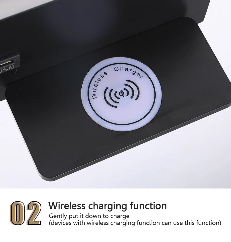 LED Wall Lamp Modern Multifunctional with Wireless Charging USB Interface Bedroom Night Light Indoor Decoration Lighting