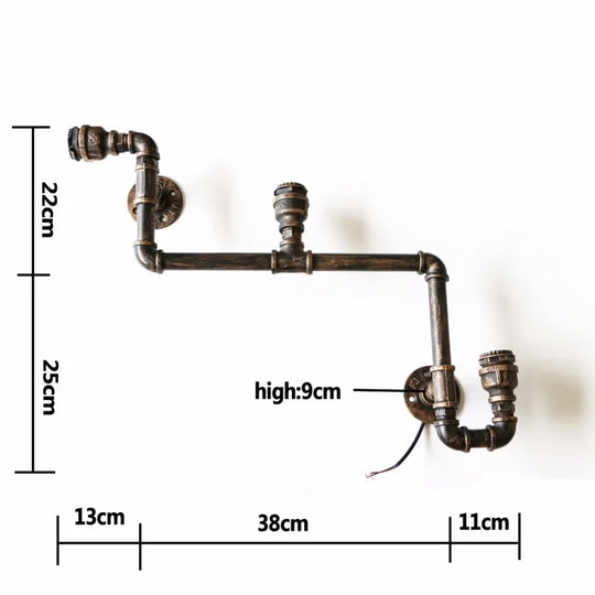 3 Head Loft Industrial Wall Lamp Antique E27 Edison Bulbs Vintage Water Pipe Wall Lamp For Living Room Home Lighting