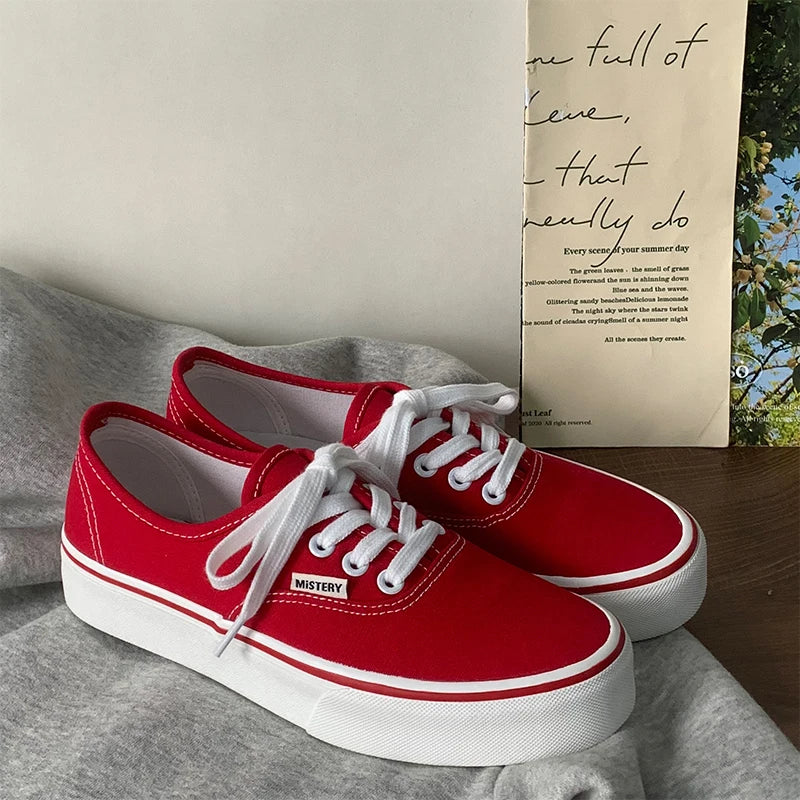 Casual Flats Canvas Sneakers Women Outdoor Solid Color Shallow Sports Shoes Tennis Female Streetwear Lace Up Vulcanize Shoes