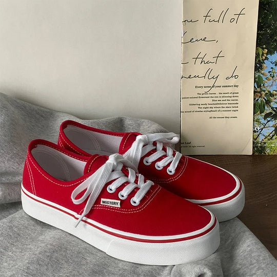 Casual Flats Canvas Sneakers Women Outdoor Solid Color Shallow Sports Shoes Tennis Female Streetwear Lace Up Vulcanize Shoes