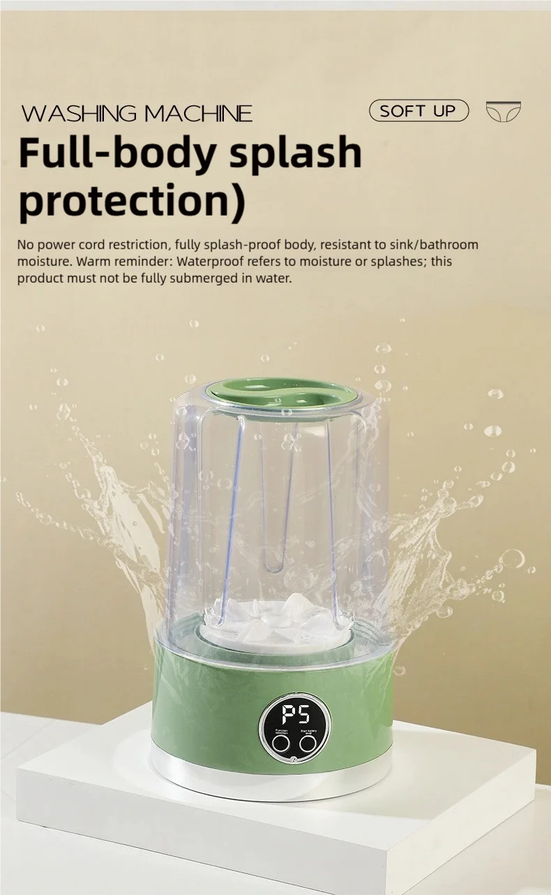 Cordless 1L Mini Washer USB Rechargeable 3000mAh 2-Speed Portable For Travel Socks Underwear Clothes Washing Cups