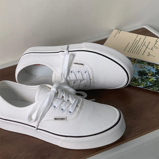 Casual Flats Canvas Sneakers Women Outdoor Solid Color Shallow Sports Shoes Tennis Female Streetwear Lace Up Vulcanize Shoes