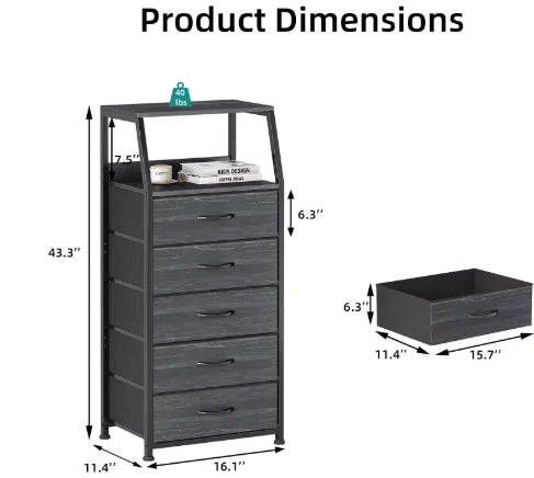 Furnulem Night Stand With Charging Statio 28.3 Inch Tall Side Table With Fabric Drawers And Storage Shelf Bedside Table With