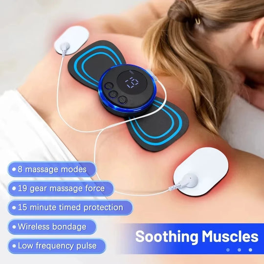 Mini Electric Neck Massager with Remote-Controlled EMS Muscle Stimulator Pads