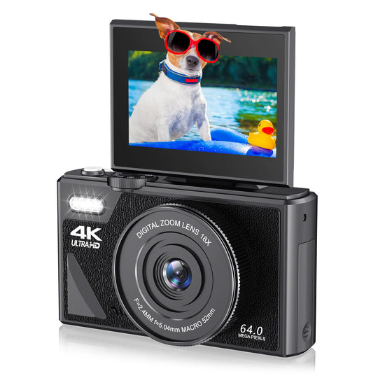 4K YouTube Vlog Video Camera with 3’’ Flip Screen & Anti-Shake Selfie Camcorder