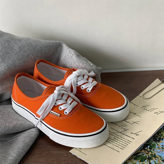 Casual Flats Canvas Sneakers Women Outdoor Solid Color Shallow Sports Shoes Tennis Female Streetwear Lace Up Vulcanize Shoes