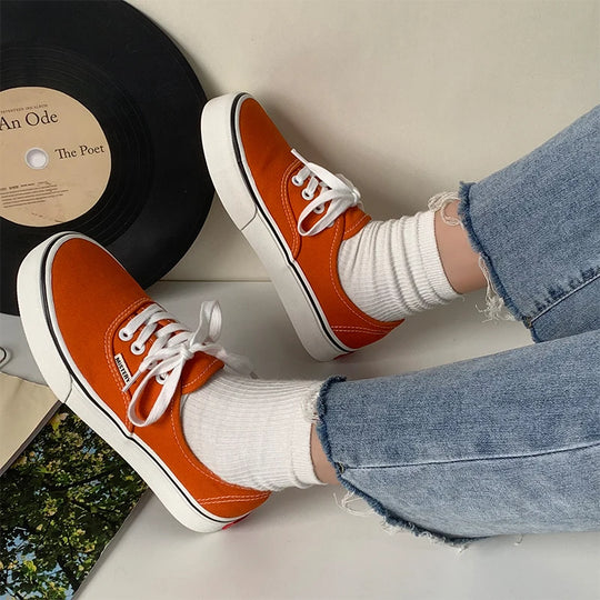 Casual Flats Canvas Sneakers Women Outdoor Solid Color Shallow Sports Shoes Tennis Female Streetwear Lace Up Vulcanize Shoes