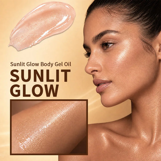 Shimmer Sunlit Glow Body Gel Oil Vanilla Cocoa Scent 100% Pure Cocoa Butter Hydrating Lipids Nourish Moisturize Radiant Glowing