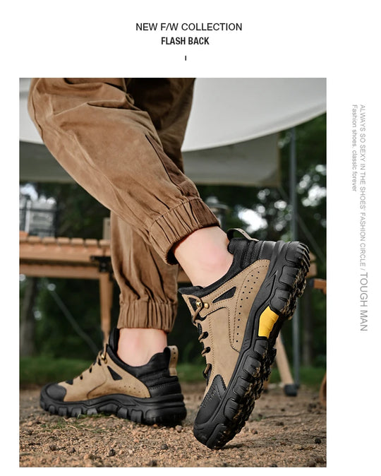 Men's Leather Outdoor Lace Up Anti Slip Sports Shoes Comfortable  Lightweight Hiking Shoes Casual  Breathable Hiking Shoes