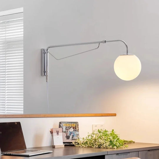 LED Wall Light  Chrome Long Pole Rocker Arm Wall Lamps Rotatable Arm Lamp Minimalist Bedroom Living Room