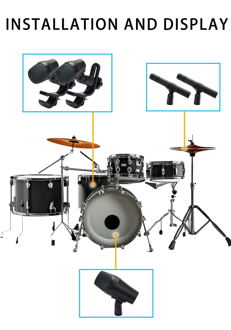 914 drum microphone, windproof cotton heart-shaped tubular condenser microphone, for live performances and studio recording