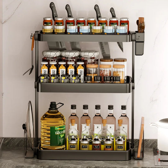 Kitchen Storage Rack, Multi-Purpose Spice Organizer, Countertop Utensil Holder for Knives, Chopsticks, Oil, Salt, Soy Sauce, Vin