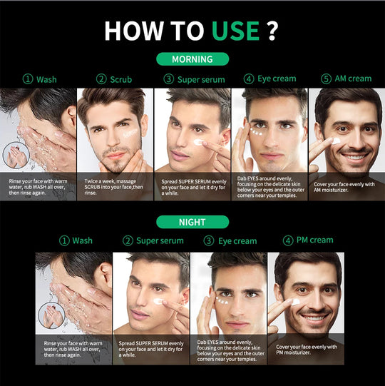 Skin Care Set for Men Essential Routine Daily Face Wash Facial Scrub Moisturizer SPF Night Cream Hydrated Skin Gifts For Men Ski