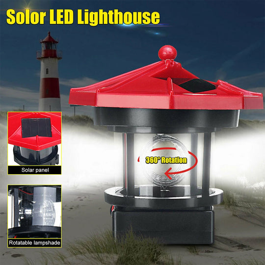Lighthouse Solar LED Light Practical Durable Multi-functional Classic Fence Decor Smart Sensor Beacon Rotating Beam Lamp