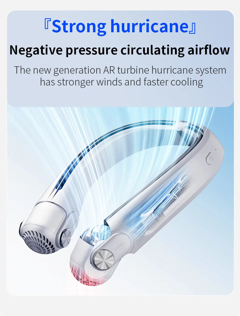 USB Rechargeable Rotor Neck Hanging Portable Fan Adjustable Bladeless Turbo Cooling for Dorm Home Outdoor Use