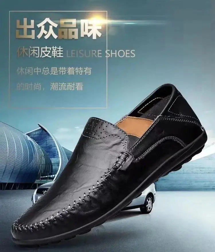 Comfort Men's Casual Loafers Summer Men Shallow Slip on Leather Shoes Soft Bottom Lightweight Driving Shoes for Men Peas Shoes