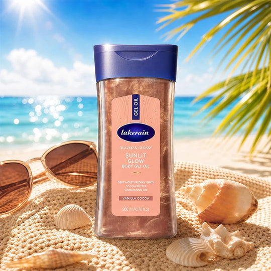 Shimmer Sunlit Glow Body Gel Oil Vanilla Cocoa Scent 100% Pure Cocoa Butter Hydrating Lipids Nourish Moisturize Radiant Glowing