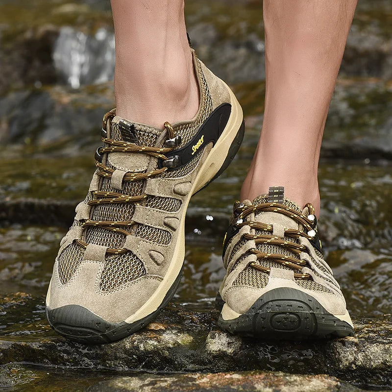 New Low-Top Lace-Up Hiking Shoes for Men Outdoor Hiking Shoes Travel Casual Shoes Breathable Treking Footwear Non-Slip Sneakers