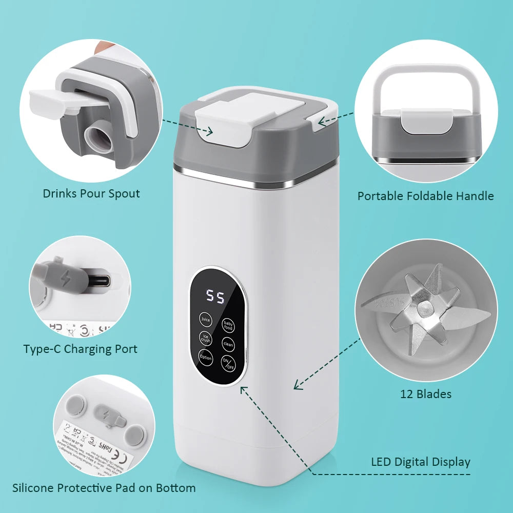Portable Juicer Mini Electric Blender Multifunction Juice Maker Machine Fruit Mixers Extractors Smoothies Mixer 12 Blades