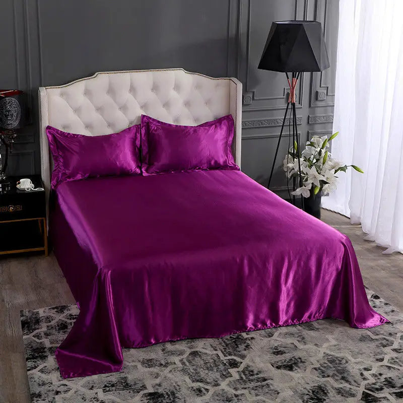 High End Rayon Queen Size Bed Sheet Set Luxury Solid Satin Silky Bedsheet Set High Quality Single Double Sheets No Pillowcase