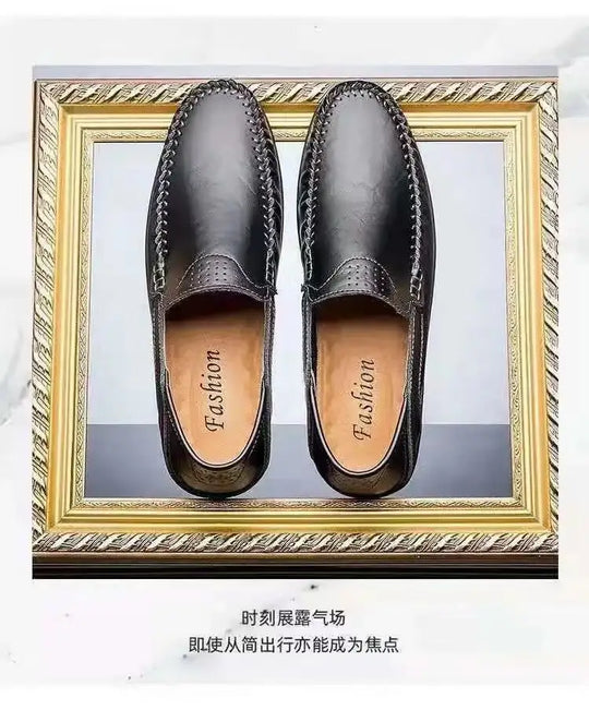 Comfort Men's Casual Loafers Summer Men Shallow Slip on Leather Shoes Soft Bottom Lightweight Driving Shoes for Men Peas Shoes