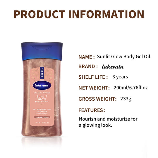 Shimmer Sunlit Glow Body Gel Oil Vanilla Cocoa Scent 100% Pure Cocoa Butter Hydrating Lipids Nourish Moisturize Radiant Glowing