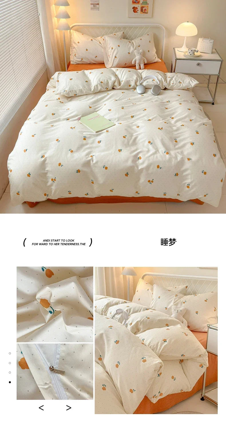 Queen Bedding Set Reactive Printed Bed Sheet Sets Washed Polyester Soft Duvet Cover Bed Sheet Pillowcase Cartoon Bedding Bed Set