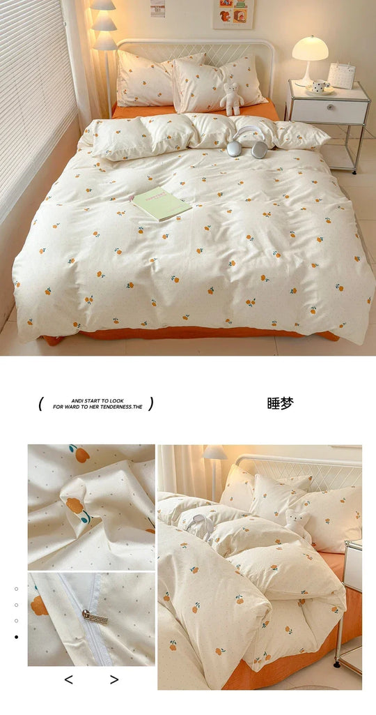 Queen Bedding Set Reactive Printed Bed Sheet Sets Washed Polyester Soft Duvet Cover Bed Sheet Pillowcase Cartoon Bedding Bed Set