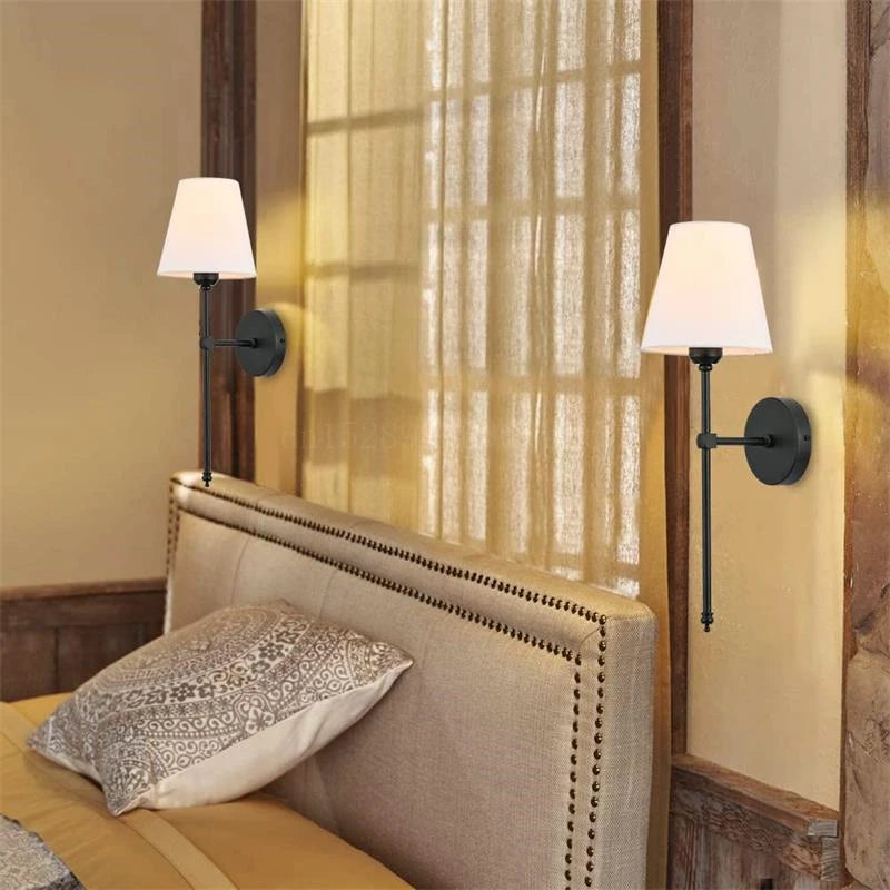 Modern American Wall Lamp for Bathroom Mirror Light Bedroom Room Decor Corridor Cloth shade Sconce 100V-220V Hard wired