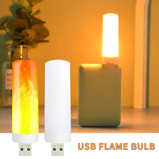 USB LED Night Lamp Simulated Flame Bulbs Night Light Flame Light Effect Bulbs Candle Lights Flickering Flameless Candles Decor